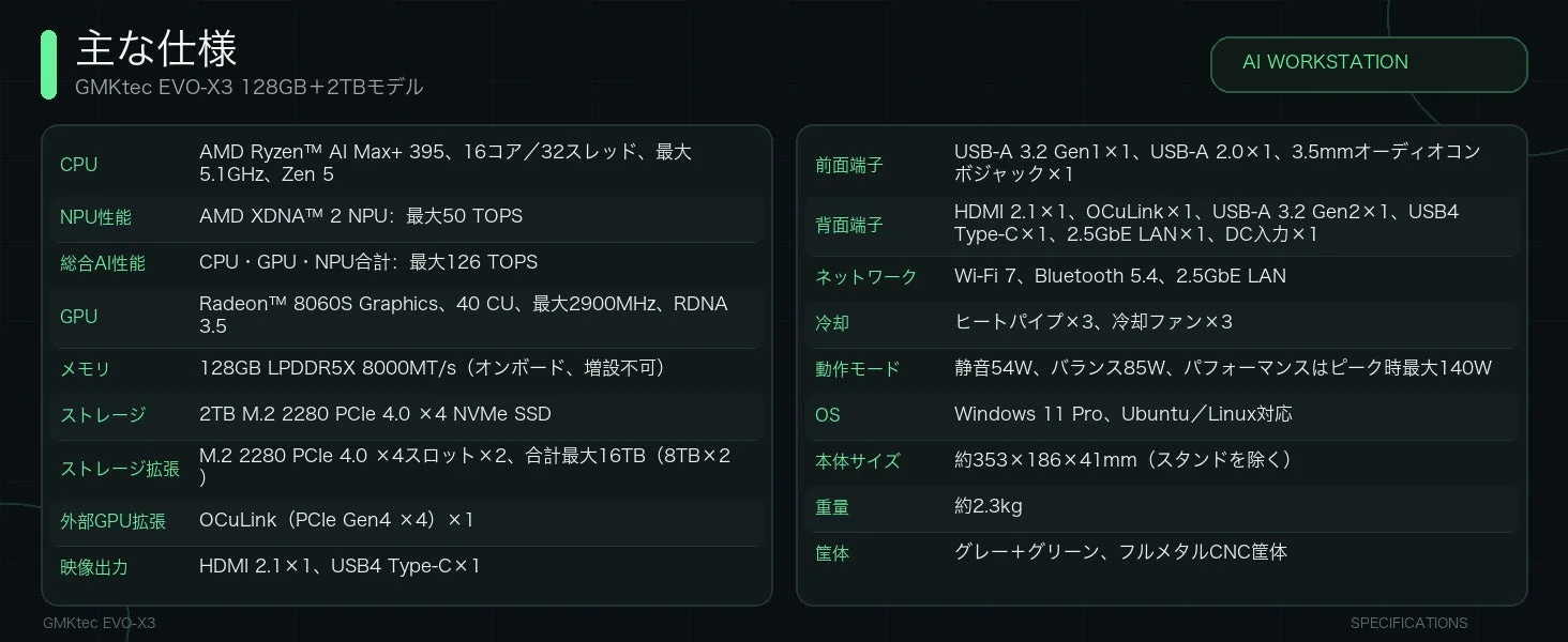 GMKtec EVO-X3の主な仕様