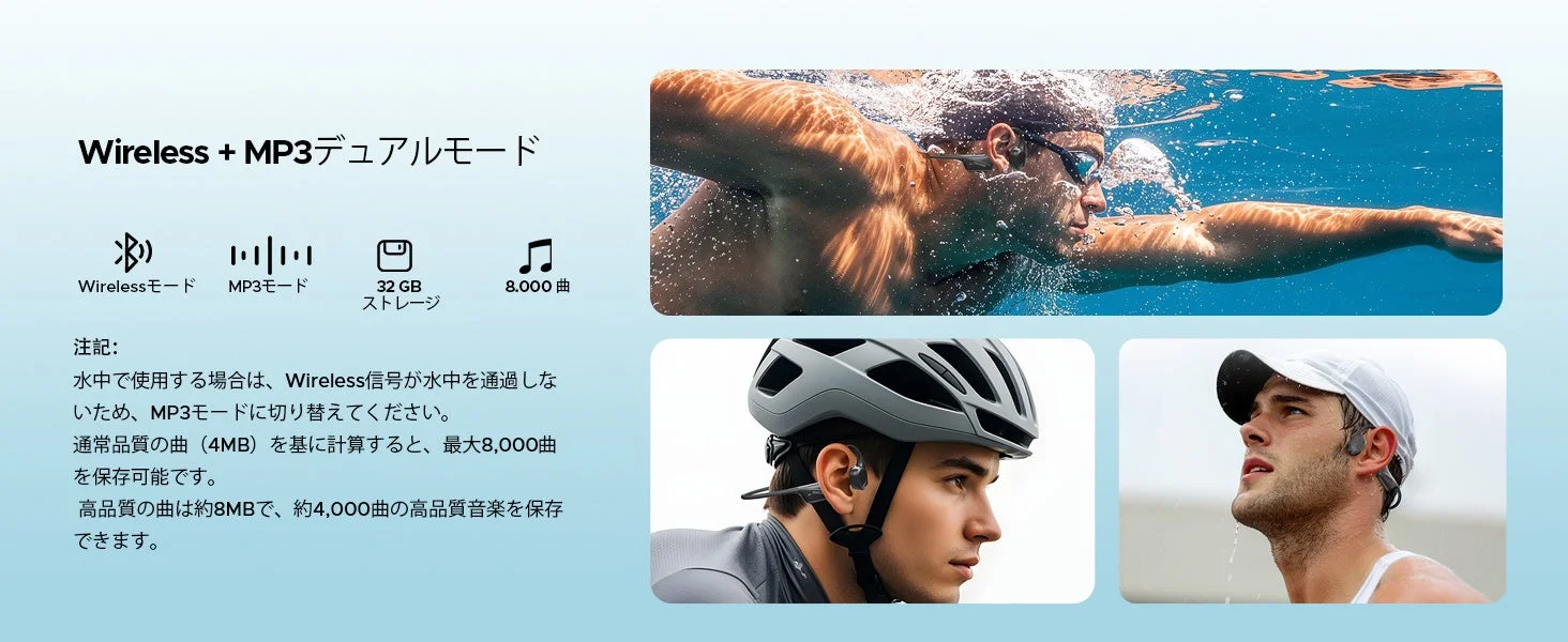 ワイヤレスとMP3デュアルモードのスポーツイヤホン