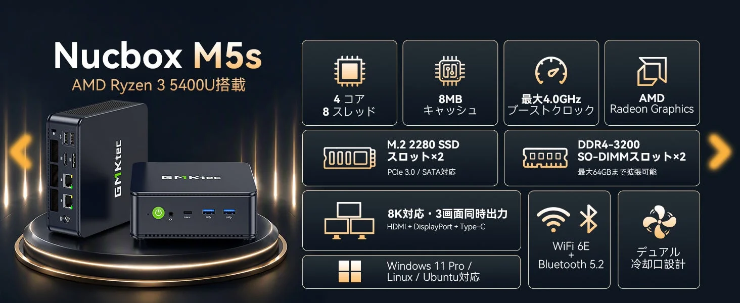 GMKtec、バランス重視の新型ミニPC「M5S」を発売！日常からビジネスまで対応、Ryzen 3 5400U搭載で拡張性も抜群