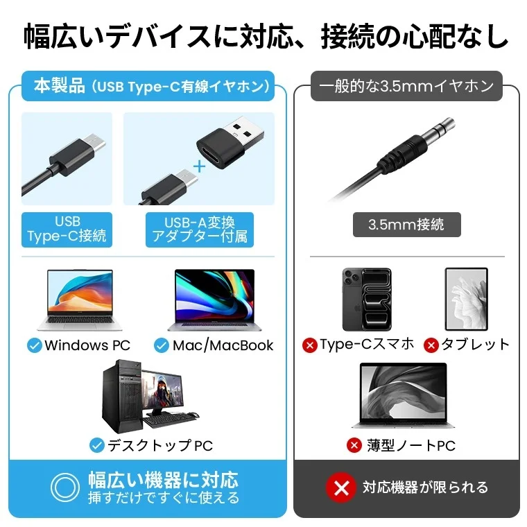 USB Type-Cイヤホンの互換性比較