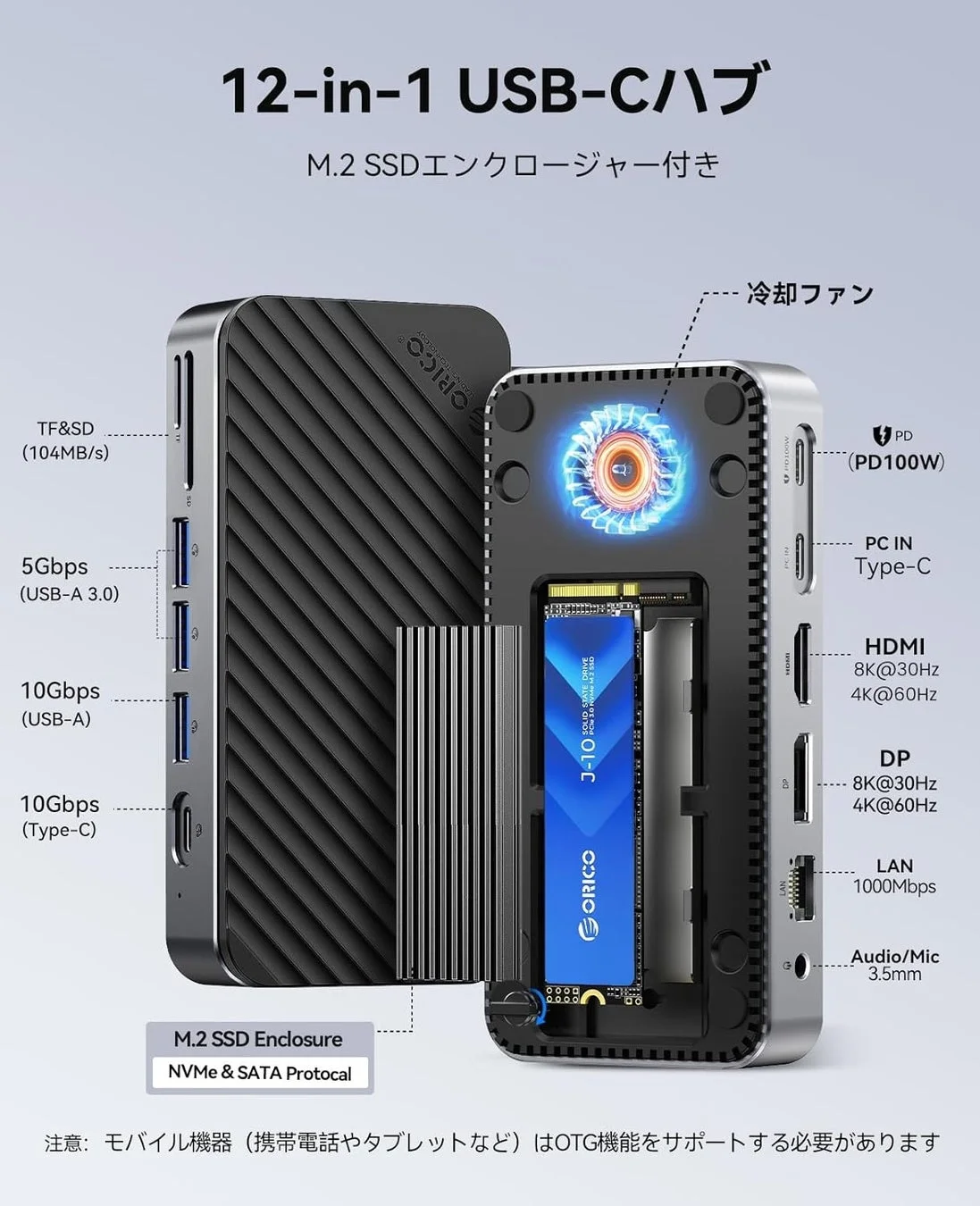 12-in-1 USB-Cハブ M.2 SSDエンクロージャー付き