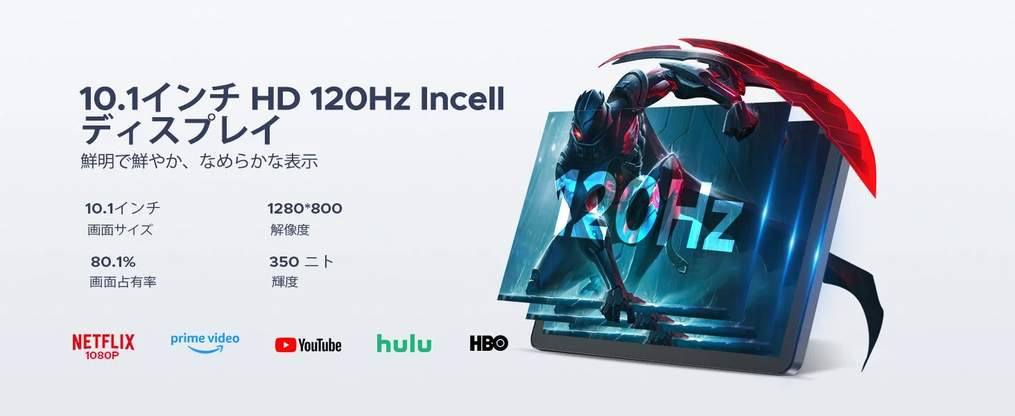 10.1インチHD 120Hz In-cellディスプレイ