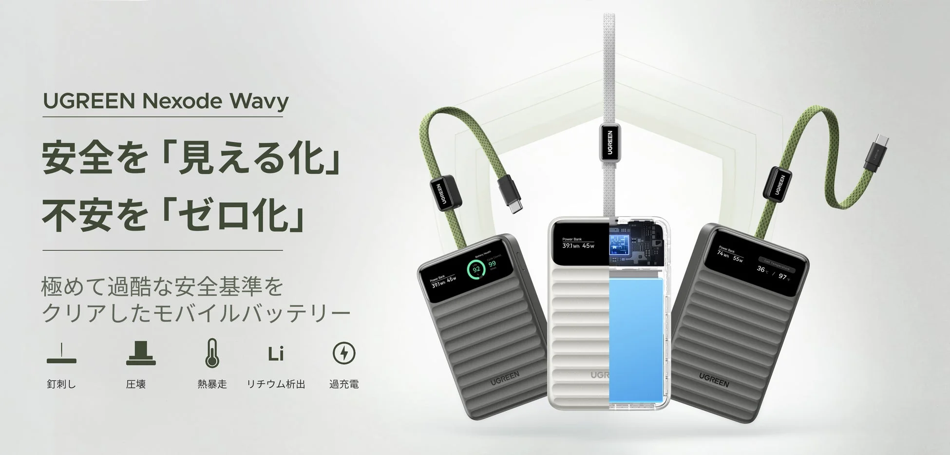 UGREEN、世界で最も過酷な安全試験をクリアした「Dymondcell™」搭載モバイルバッテリー「Nexode Wavy」シリーズを新発売