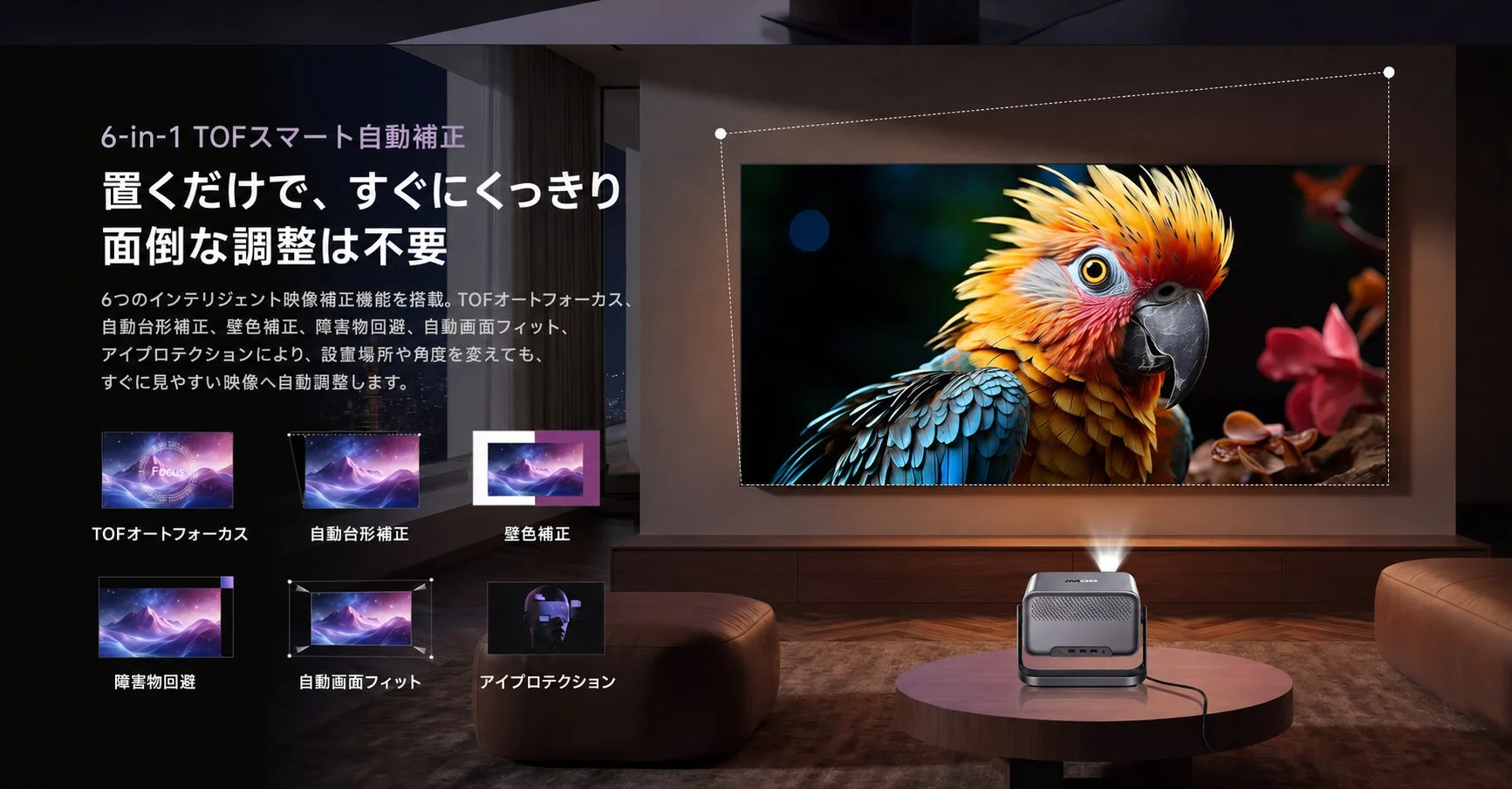 プロジェクターの自動補正機能のイメージ