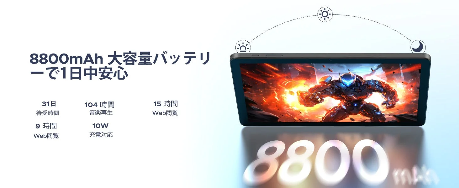 8800mAh大容量バッテリー