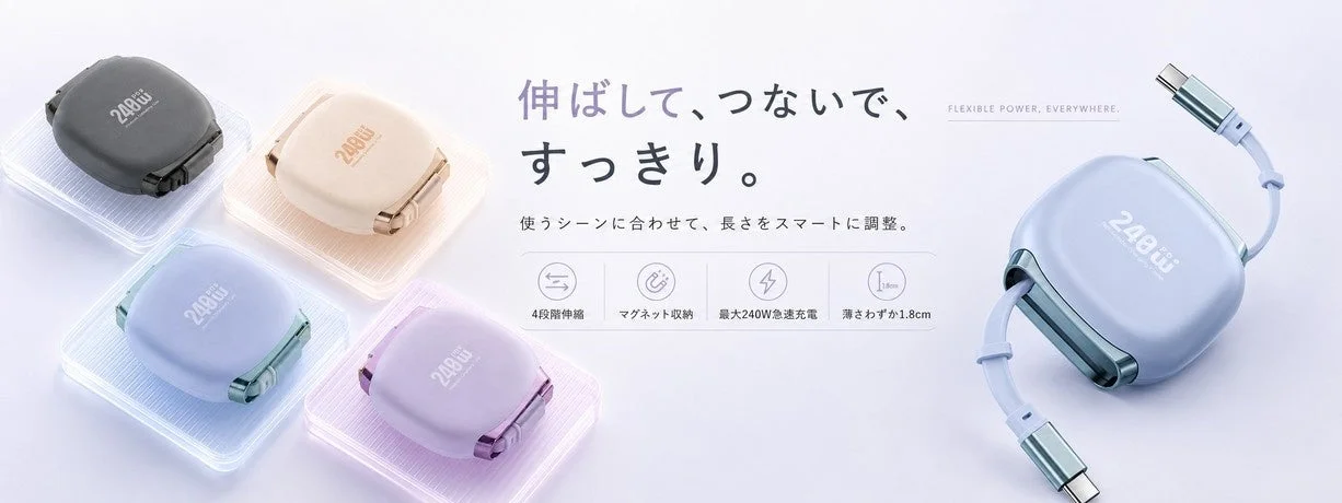 片手でスムーズに伸縮！最大240W対応の新型充電ケーブルがL&Lライブリーライフから新登場