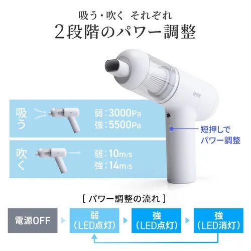 吸う・吹く両方の機能を備えたハンディクリーナーの製品説明