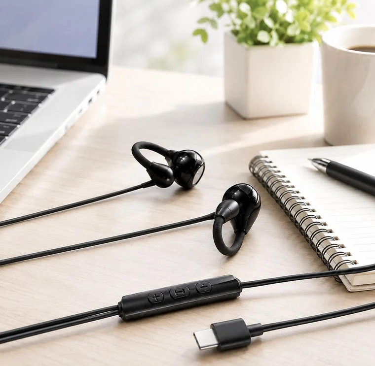 USB-CイヤホンとノートPC