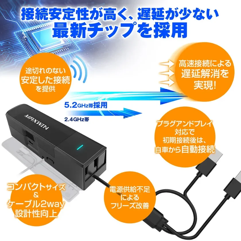 接続安定性が高く、遅延が少ない最新チップを採用