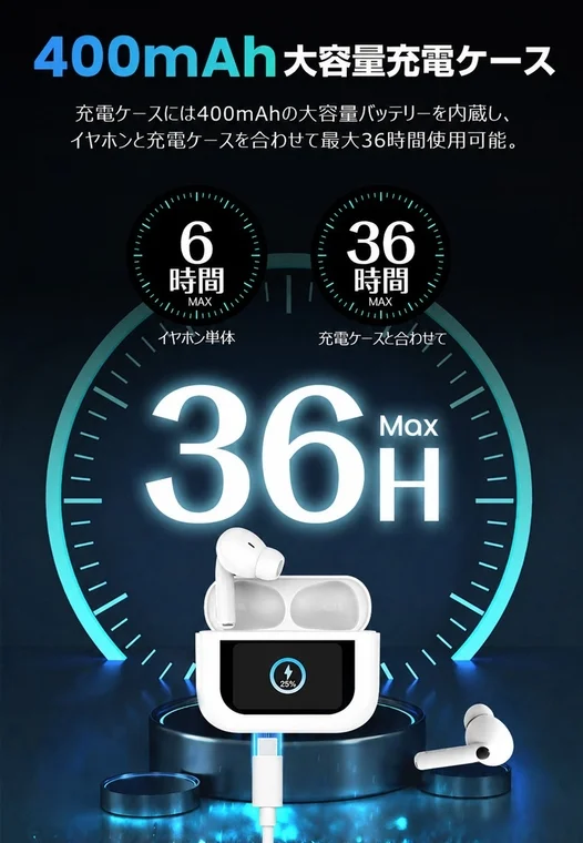 400mAh大容量充電ケース