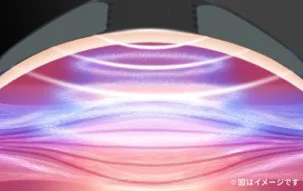 ドーム状の空間に広がる、鮮やかな光の曲線とエネルギーの流れを表現した抽象的なグラフィックです。