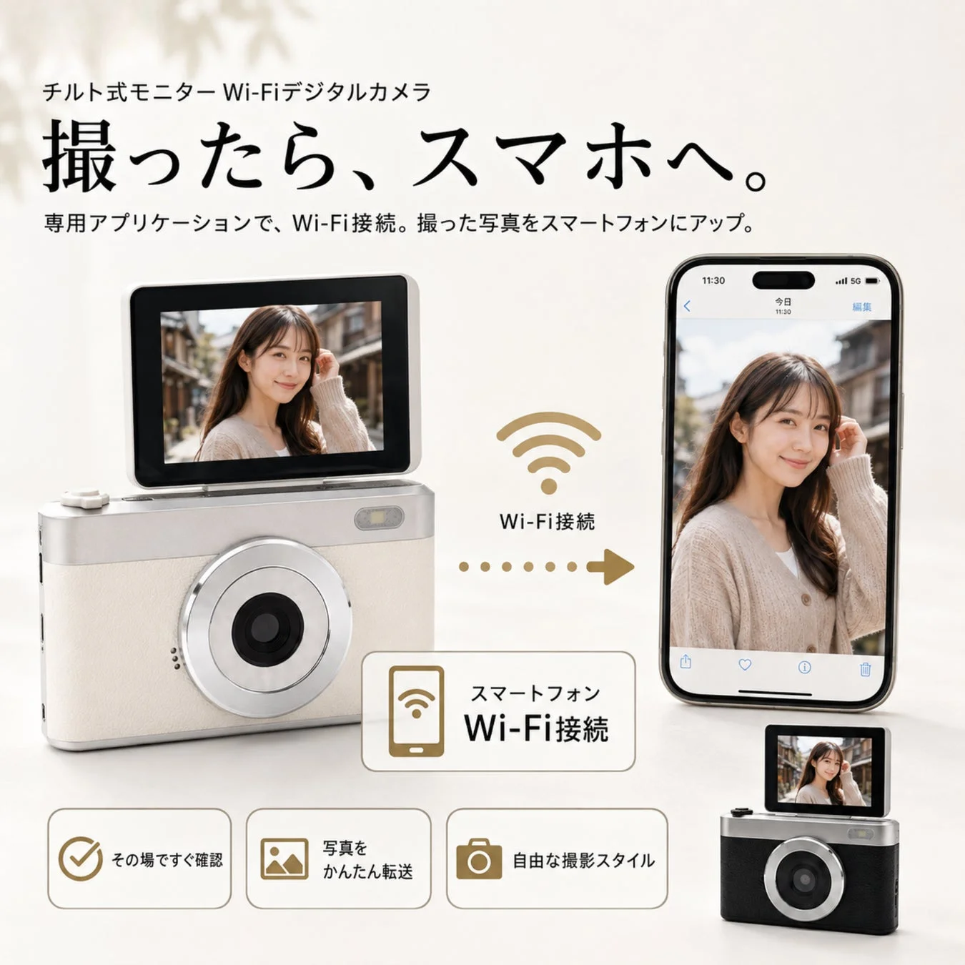 Wi-Fiデジタルカメラ 撮ったら、スマホへ