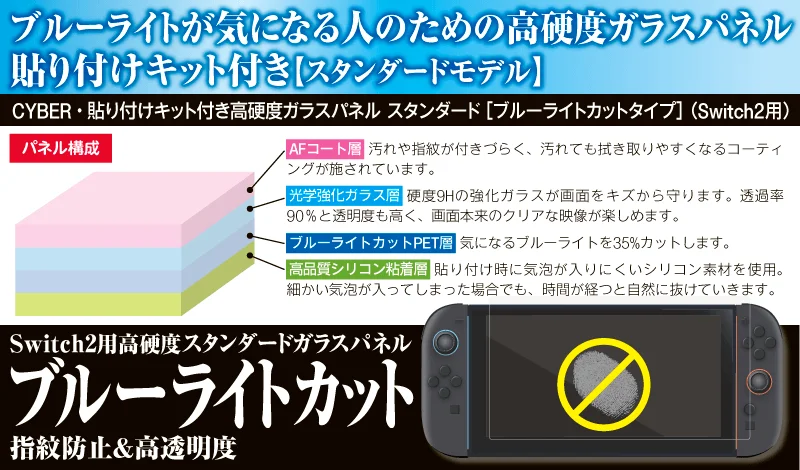 硬度9Hとブルーライトカット機能の説明