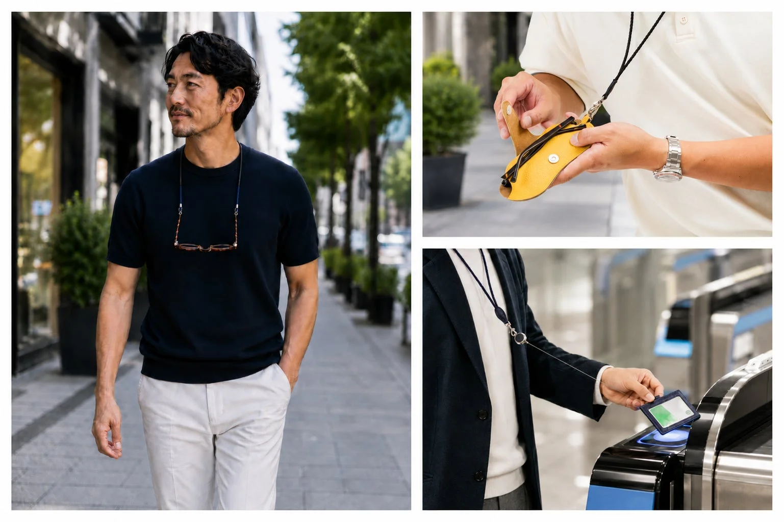 ファッション、男性、眼鏡、ストラップ、レザーケース、ICカード