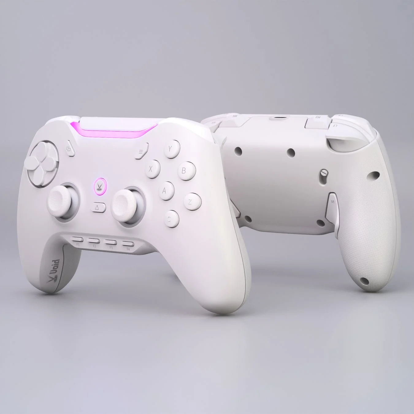 白いゲームコントローラーが2つ並べられている画像