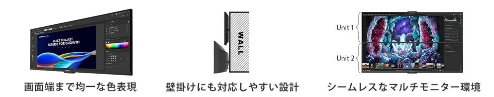画面端まで均一な色表現と壁掛け対応