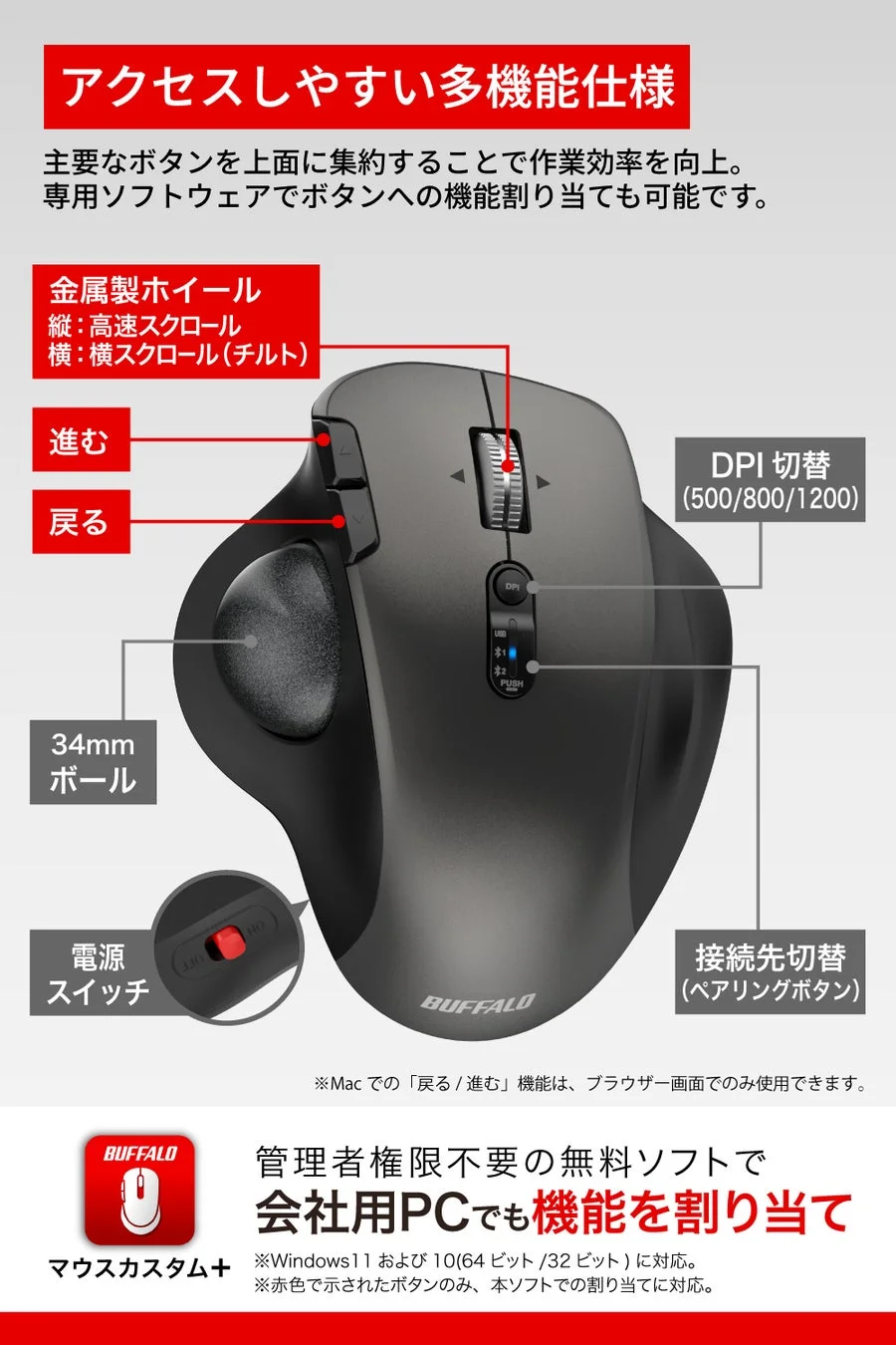 アクセスしやすい多機能仕様とボタン割り当て