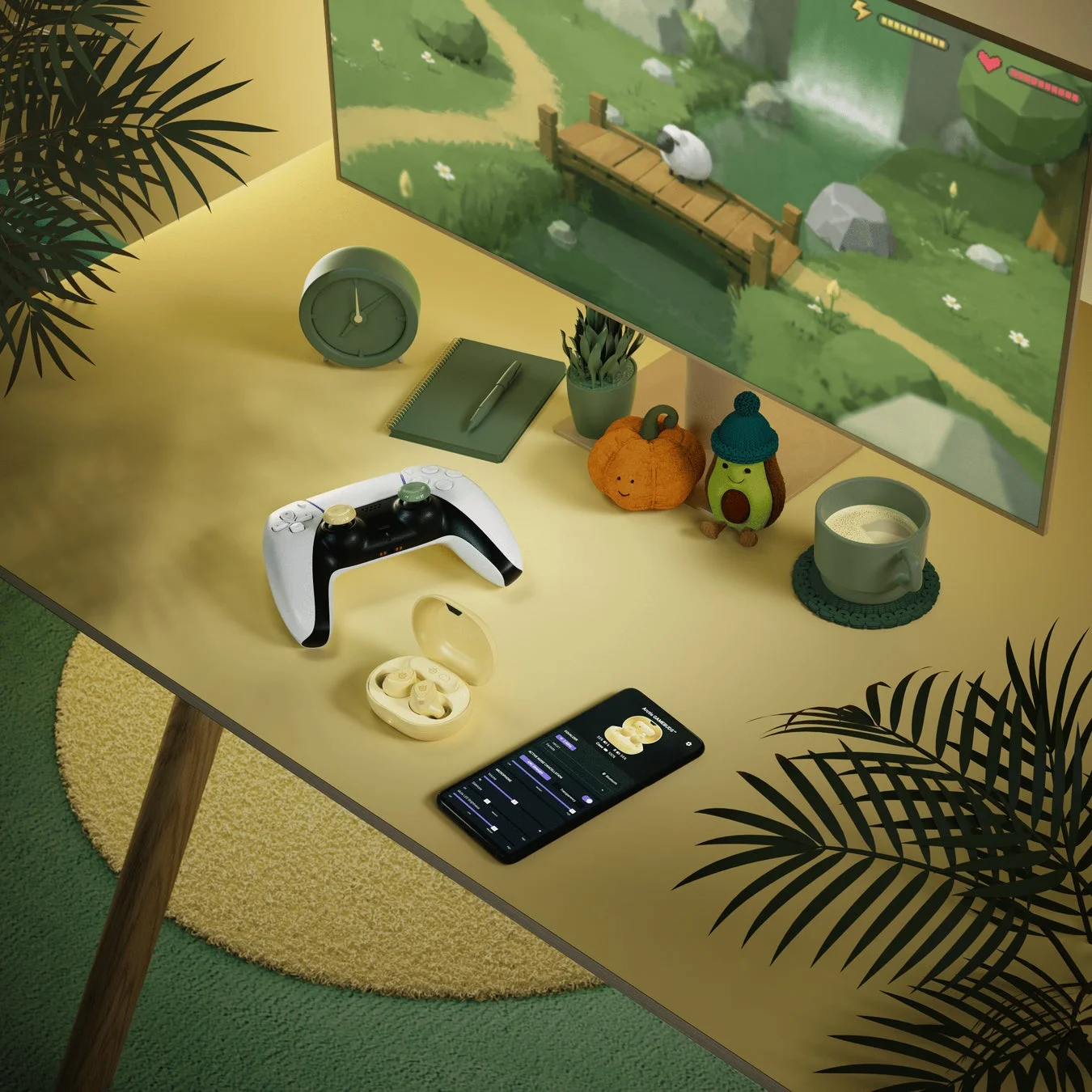 Arctis GameBudsを配置したデスク
